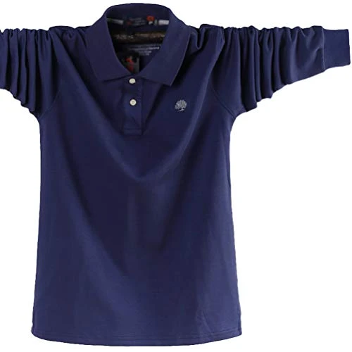 Men's Oversize Loose Shirt Lapel Casual Polo Shirt Comfortable Solid Color Pullover Top Blouse (Blue