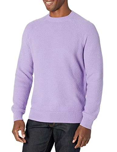 Men's Oversized-Fit Textured Cotton Crewneck Sweater, Lavender, XXL