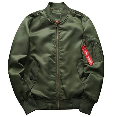 Mens Oversized Loose Fit Bomber Jacket Solid Color Casual Long Sleeve Pilot Coat Flight Outerwear ArmyGreen S