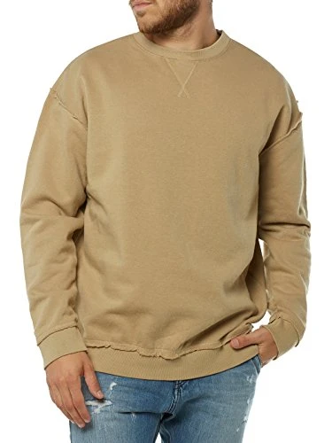 Men's Oversized Open Edge Crew Sweatshirt, Warm Sand, S Plus