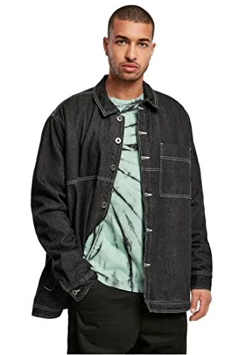 Men's Oversized Trucker Jacket, Black raw, L