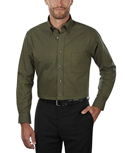 Men's Oxford Plain Casual Shirt Regular Fit Dress, Dark Green, 15.5"-16" Neck 33"-34" Sleeve