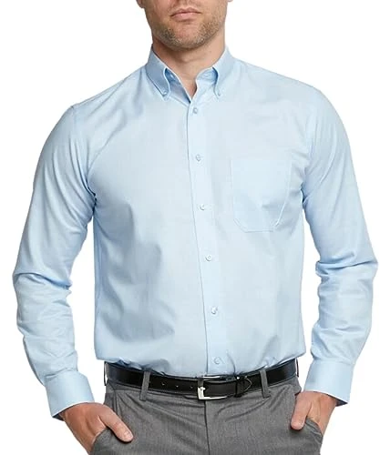 Men's Oxford Shirt Long Sleeve Classic Fit Smart Casual Button Down Shirt (17" Collar, Blue)