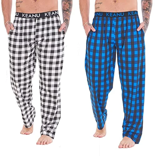 Mens Pack of 2 Lounge Pants | Buffalo Check Design | Cotton Lounge Wear | Mens Sizes S - 2XL (Large)