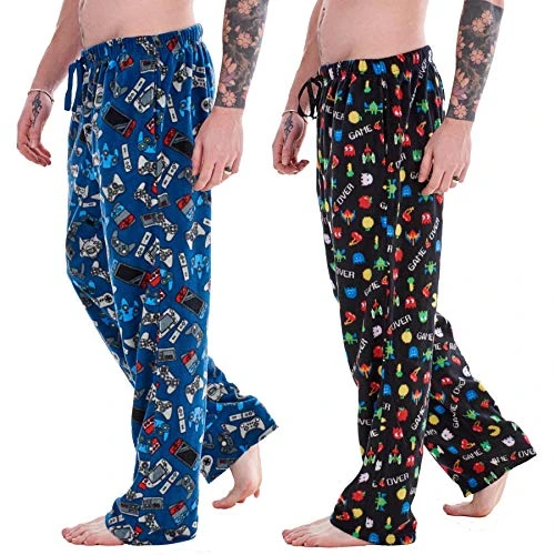 Mens Pack of 2 Retro Games Lounge Pants | Game Over/Controller Designs | Soft Fleece Sleep/Lounge Wear | Gamer Gift Idea - Mens Sizes S - 2XL (Medium)