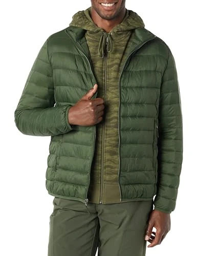 Men's Packable Lightweight Water-Resistant Puffer Jacket (Available in Big & Tall), Dark Green, M