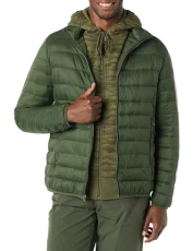 Men's Packable Lightweight Water-Resistant Puffer Jacket (Available in Big & Tall), Dark Green, M