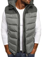 Mens Padded Gilet Body Warmer with Hood Color Block Packable Puffer Gilet Windproof Sleeveless Hooded Jacket Outdoor Cotton Quilted Gilet Thick Warm Winter Coat with Zip Pockets Loose Fit Grey M