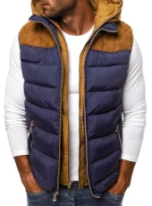 Men's Padded Gilet Body Warmer with Hood Color Block Packable Puffer Gilet Windproof Sleeveless Hooded Jacket Outdoor Cotton Quilted Gilet Thick Warm Winter Coat with Zip Pockets Navy Blue 5XL