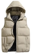 Men's Padded Gilet Winter Puffer Vest Sleeveless Hooded Jacket Outdoor Quilted Bodywarmer Coat Khaki M