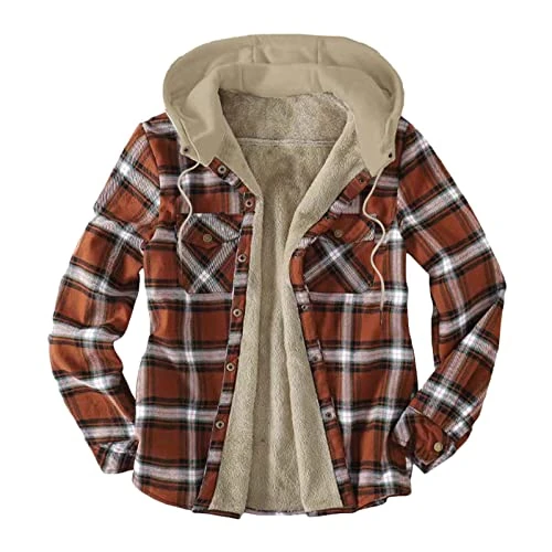 Mens Padded Shirts UK Clearance, Winter Flannel Check Jacket Warm Fleece Plaid Hoodies with Pocket Men Button Down Checked Jackets with Hood Outwear Lumberjack Jacket Fleece Lined Shirts
