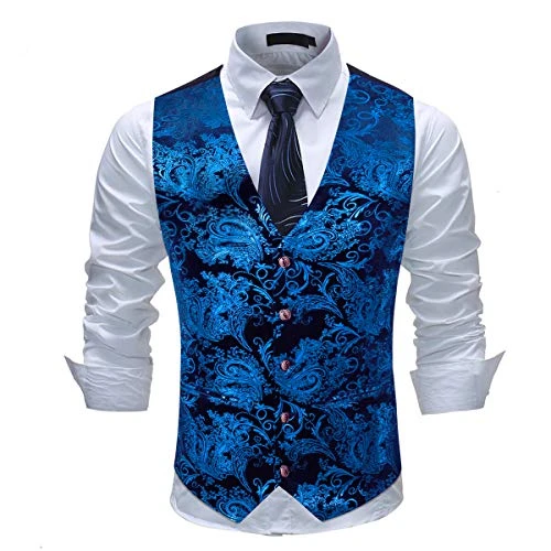 Mens Paisley Jacquard Suit Waistcoat Single Breasted Vest Dress Vest Slim Fit Button Down Prom Forma