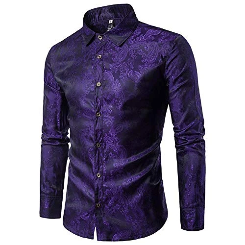 Men's Paisley Shirt Jacquard Shirts for Men Dress Shirts Long Sleeve Button Down Collar Casual Tuxed