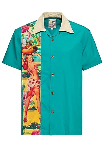 Men's Panel Shirt Lounge Shirt Bowling Shirt Short Sleeve Pin-Up Girl Tropical Rockabilly Rock 'n'ro