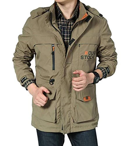 Men's Parka Outdoor Jacket Winter Coat with Fur Hood Parka Trench Coats Outerwear with Multi Pockets