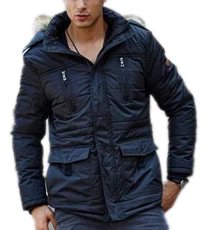 Men's Parka Outdoor Jacket Winter Coat with Fur Hood Parka Trench Coats Outerwear with Multi Pockets