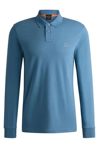 Mens Passerby Polo Shirt Long Sleeve Top Open Blue XXL