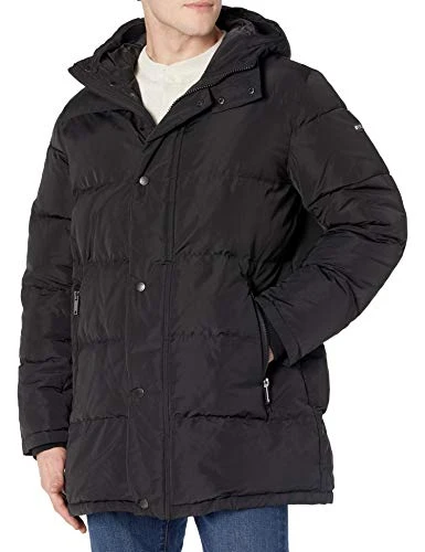 Men's Patrick Hooded Quilted Parka Jacket Coat, Black, Large