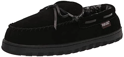 Men's Paul Printed Berber Suede Moccasin Slipper, Black, 8 UK