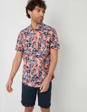 Men's Peach Floral Print Short Sleeve Shirt