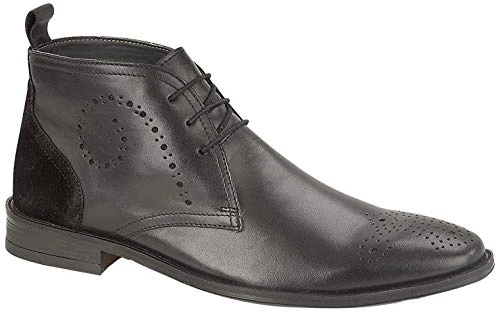 Mens Pembroke Leather Lace up Brogue Desert Boot, Black, 9 UK