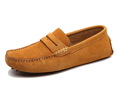 Mens Penny Loafers Suede Driving Shoes Winter Moccasins YY2088 Tan UK 5.5