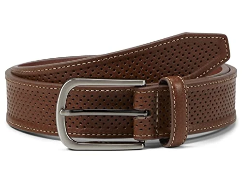 Men's Perfed Leather Belt, Tan, 36" Waist