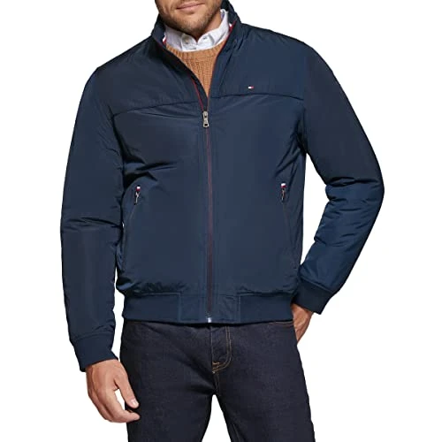 Men's Performance Faux Memory Bomber Jacket, Navy Filled, XL