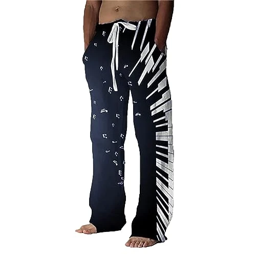 Men's Piano Keys 3D Print Wide Leg Pants Comfy Casual Pajama Pants Drawstring Palazzo Lounge Pants