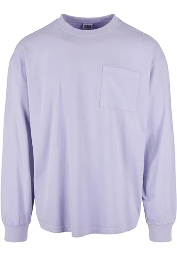 Men's Pigment Dyed Pocket Longsleeve T Shirt, Lavender, L UK