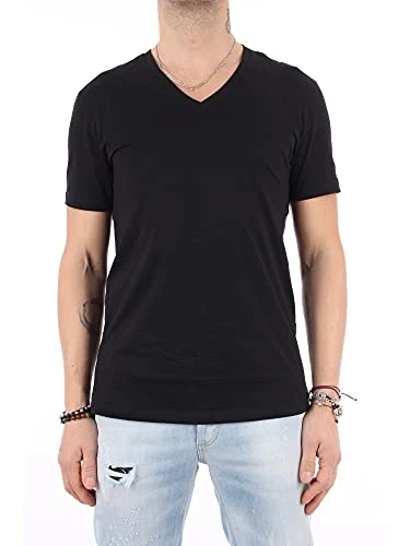 Men's Pima Cotton V-neck T Shirt, Black, L UK