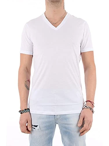 Men's Pima Cotton V-neck T Shirt, White (White 1100), L UK