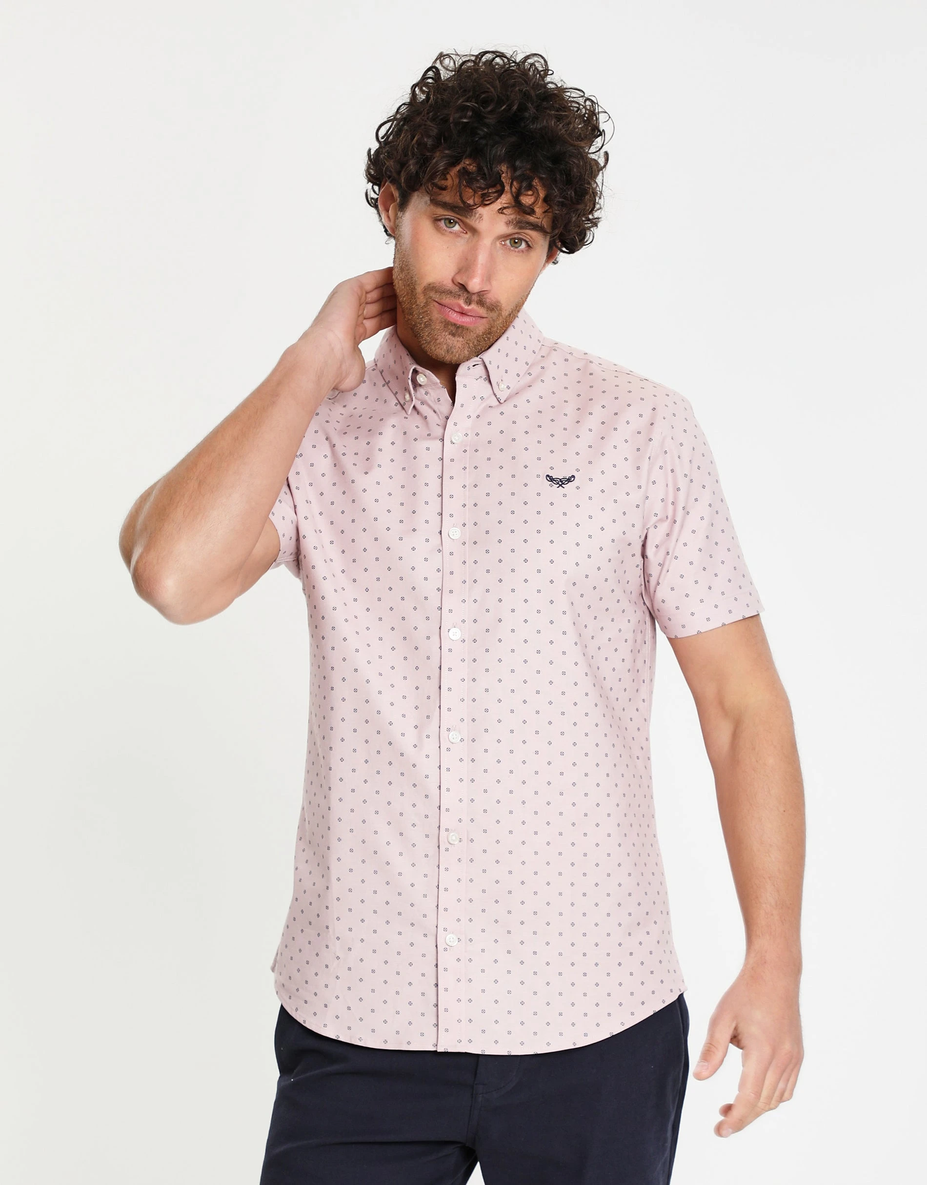 Men's Pink Geo Print Short Sleeve Shirt