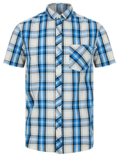 Men's Pinzon Checked Cotton Short Sleeve Shirt - Blue Check - M