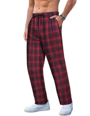 Men's Plaid Casual Pants Cotton Flannel Pajama Pants Drawstring Checkered Lounge Sweatpant with Pockets, Navy Red Plaid, Large Men's Plaid Casual Pants Cotton Flannel Pajama Pants Drawstring Checkered Lounge Sweatpant with Pockets, Navy Red Plaid, Large