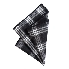 Men’s plaid checkered Pocket Handkerchief Cotton Retro Look 9.05 x 9.05-23 x 23 cm - White black