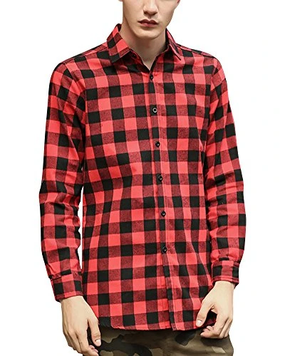 Mens Plaid Long Sleeve Shirt Casual Loose Button Down Lumberjack Shirts Tops Red L