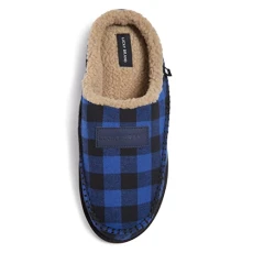 Men's Plaid Memory Foam Slip On Clog Slippers, Indoor Outdoor Mens House Shoes, Warm Bedroom Clogs Slipper for Men, Royal, L