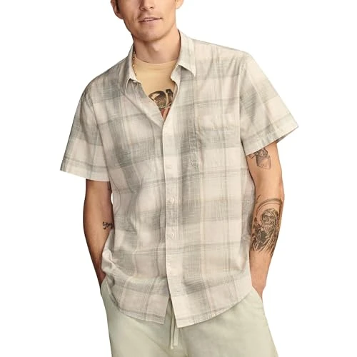 Men's Plaid San Gabriel Short Sleeve 1 Pocket Shirt, Grey Plaid, Large