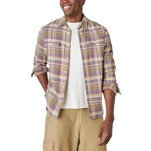 Men's Plaid Utility Cloud Soft Long Sleeve Flannel, Olive Multi, XXL