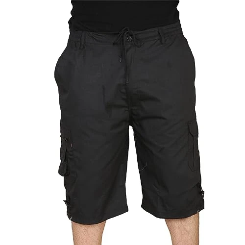 Mens Plain 3/4 Three Quarter Length Shorts Cargo Combat Casual Summer Beach Poly Cotton 6 Pockets Wo