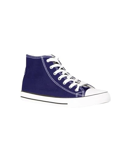 Mens Plain Canvas Classic Lace Up High Top Trainers (Navy, 7) 11233-NVY-7