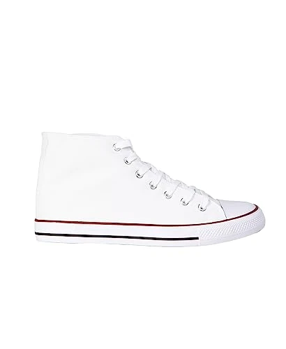 Mens Plain Canvas Classic Lace Up High Top Trainers (White, 8) 11233-WHT-8