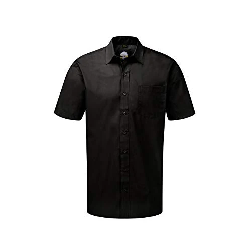 Men's Plain Cotton Everyday Shirt Casual Collar Short Sleeve Black 16.5