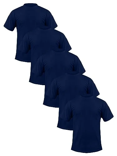 Men's Plain Cotton T-Shirt Crew Neck and Short Sleeve Casual Top Pack of 5 Deep Navy