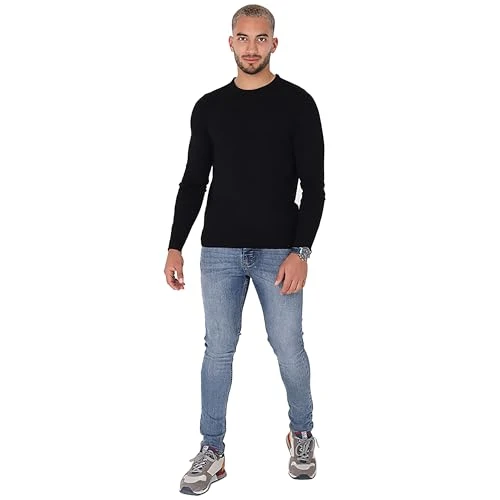 Men's Plain Crew Neck Jumper (Black - D) S