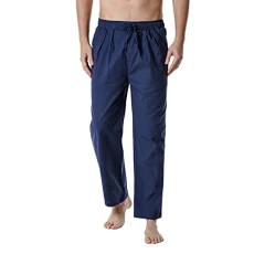 Mens Plain Elasticated Waist Straight Leg Trouser Casual Pant with Drawstring (Navy,Medium)