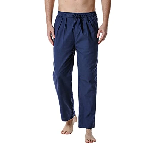 Mens Plain Elasticated Waist Straight Leg Trouser Casual Pant with Drawstring (Navy,Medium)