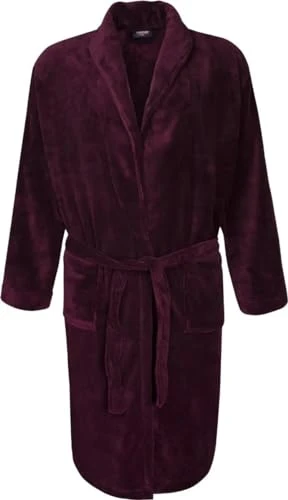 Men's Plain Fleece Dressing Gown-Red-3XL