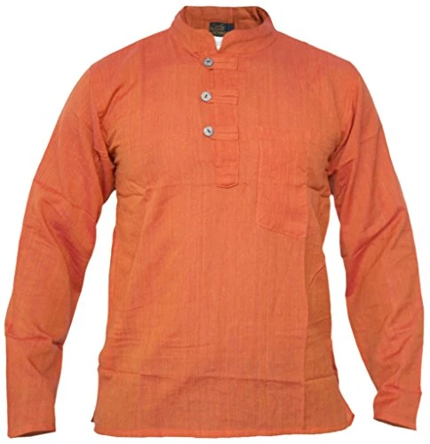 Men's Plain Grandad Collarless Cotton Light Festival Summer Shirts Tops Kurtas Orange XXL